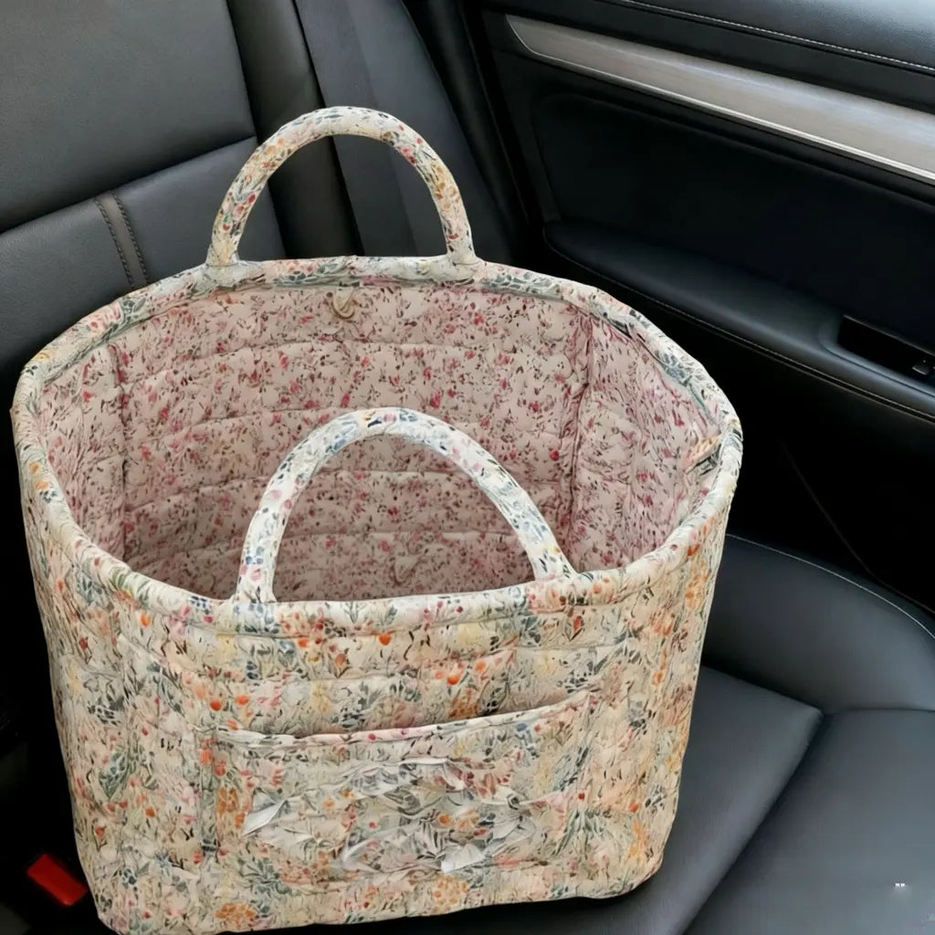 Washable Foldable Fabric Storage Bag, Book Organizer Floral Pattern Basket, Office Supplies Holder, Home Decor Bin for Entryway Bedroom Living Room, Decorative Storage Basket
