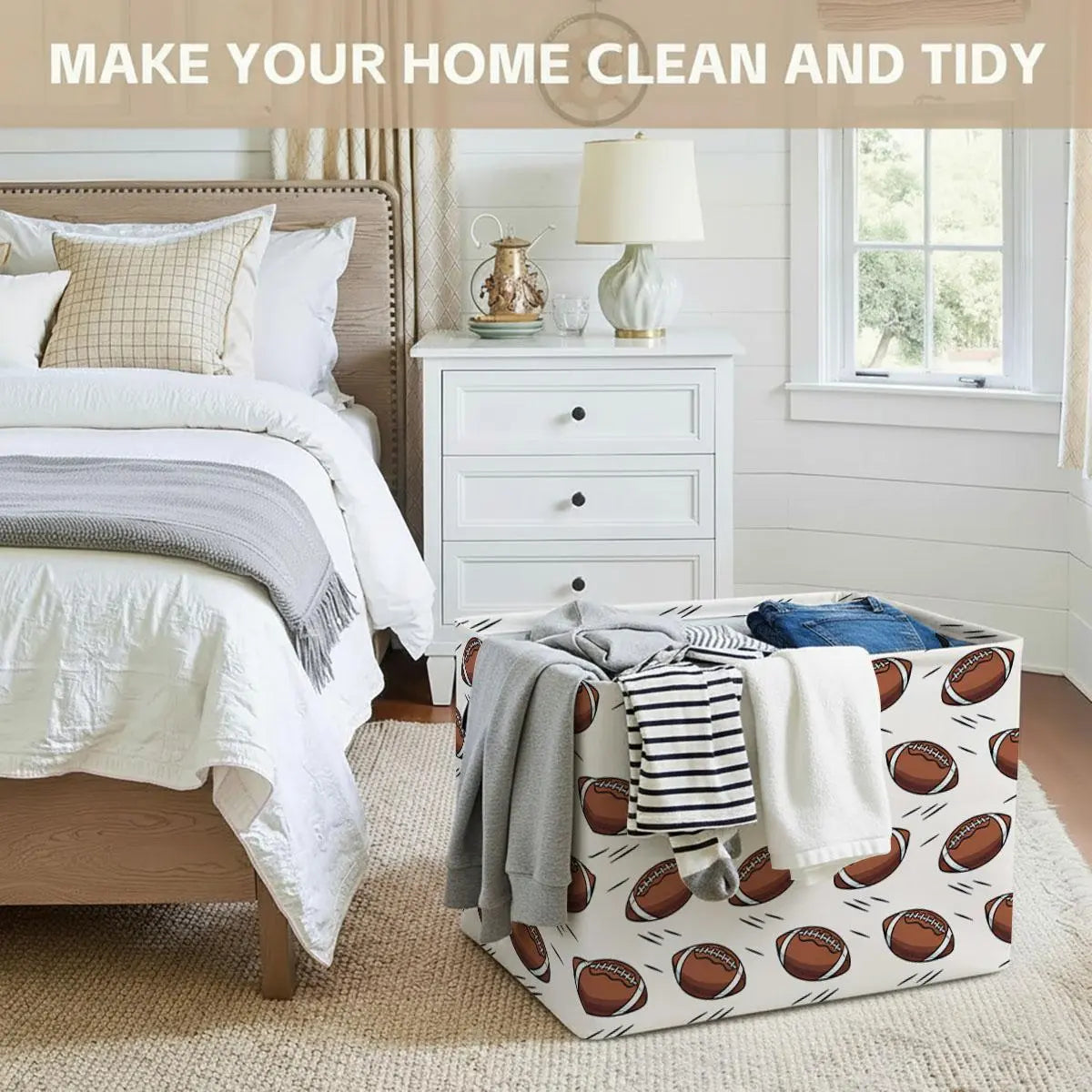 American Football Pattern Storage Baskets Storage Boxes Home Decor Storage Clothes Organization And Storage Home Decor Storage Holiday Gifts，Organizer For Toys， Books， Laundry Baskets