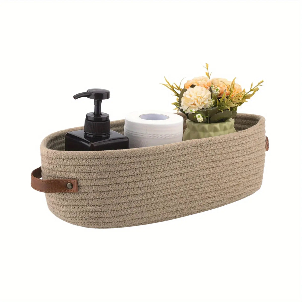 Woven Storage Basket, Multifunctional Bathroom Storage Basket with Handle, Bathroom Organizer for Toilet Paper, Towel, Soap, Shampoo, Toiletries Basket, Bathroom Baskets
