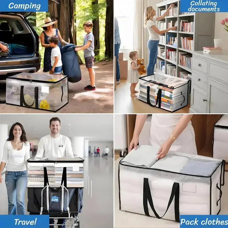 Clear Extra Large Moving Bags, Heavy-Duty Waterproof Storage Tote Bag with Reinforced Handles & Zippers, Transparent Organizer for Clothes, Bedding, Dorm, Moving, Clothing Storage Bags (Clear - 88L)