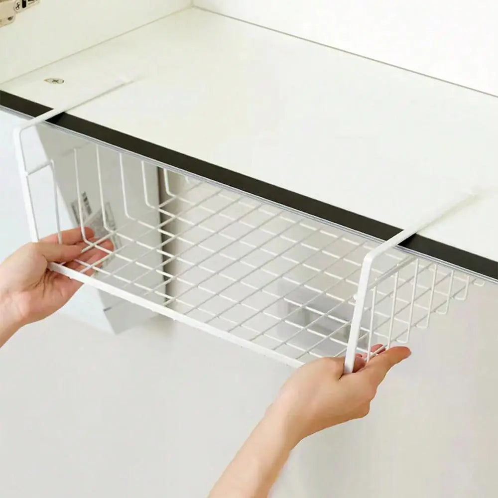 Under Shelf Hanging Mesh Basket, Home Under Cabinet Floating Storage Basket, Simple Houseware Under Shelf Storage Rack, Household Kitchen Storage Organizer, Wire Basket, Metal Storage Basket, Under Counter Storage Organizer, Kitchen Organizers and Storage