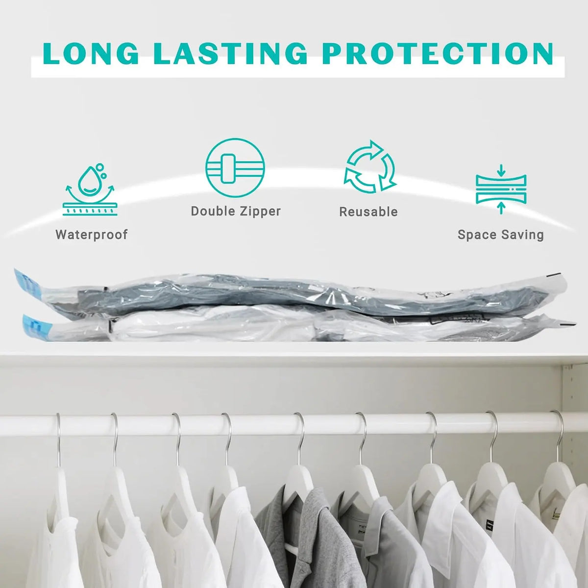 15 Pack Vacuum Seal Bags for Clothing &Travel, Space Saver Vacuum Storage Bags for Blankets,Luggage,Clothes,Comforter, Hand Pump Included (3 Jumbo,3 Large,3 Medium,3 Small,3 Roll）Gift.