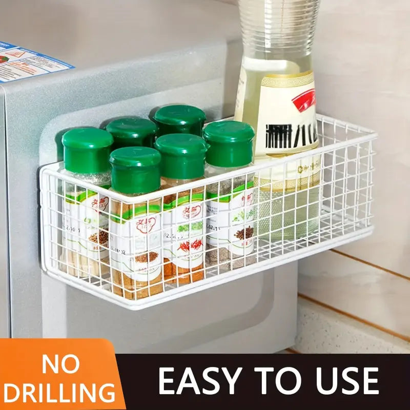 Large Magnetic Iron Large Storage Basket for Refrigerators, Microwaves & Washing Machines - Versatile Kitchen Organizer with Hollow Design, Pantry Organizer, Organizing Baskets