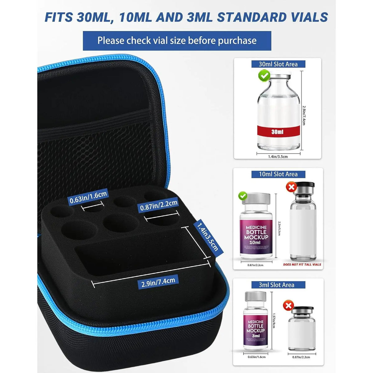 8-Slot Dual-Lightweight Mesh Vial Organiser Pouch with Fixed Slots & Built-In Mesh Accessory Pocket - Multi-Size Peptide Travel Container, Fits 30ml/10ml/3ml Bac Water & Insulin Vials, Fridge-Freezer Safe for Road Trips/Daily Outings (Case Only), Travel S