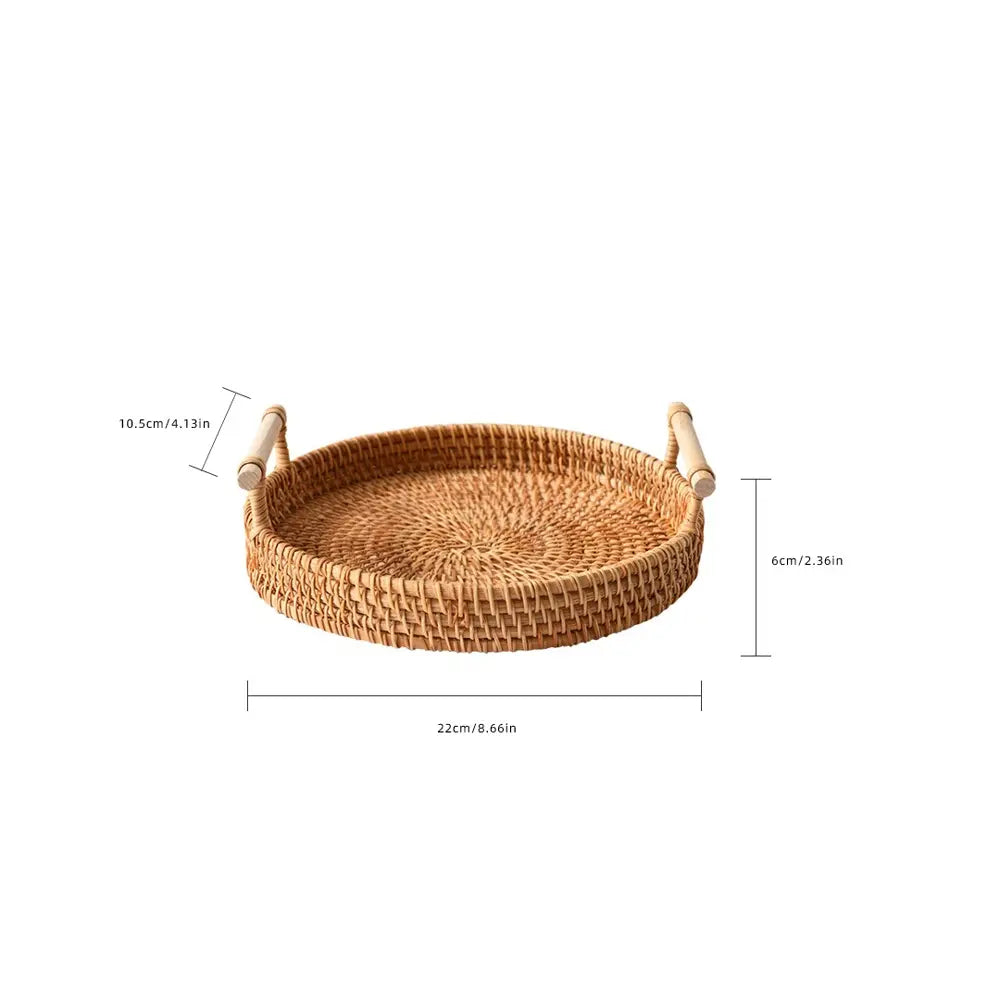 Japanese Handmade Woven Basket, Dual Handle Tray, Round Fruit Storage Dish, Sweet Treats Holder, Bread Bun Display, Inn Tableware, Storage Baskets