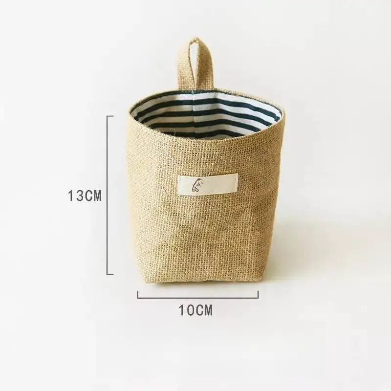 2 Pack Natural Jute Linen Hanging Storage Baskets, Wall Mount Small Hanging Organizer Pouches, Multifunctional Rustic Fabric Hanging Storage Bags for Bathroom, Bedroom, Door, Closet & Desk Small Sundries Organizing