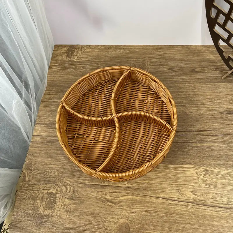 Rattan Fruit Basket for Home Living Room, Candy Box, Snack Tray, Nuts Holder, Dry Fruits Dish, Office File Organizer, Party Decor