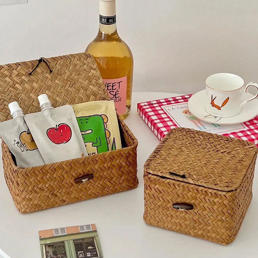 Woven Storage Basket, Wicker Storage Basket, 1 Count  Multi-purpose Decorative Desktop Storage Box, Countertop Storage Basket, Home Organizer for Living Room Bedroom Kitchen