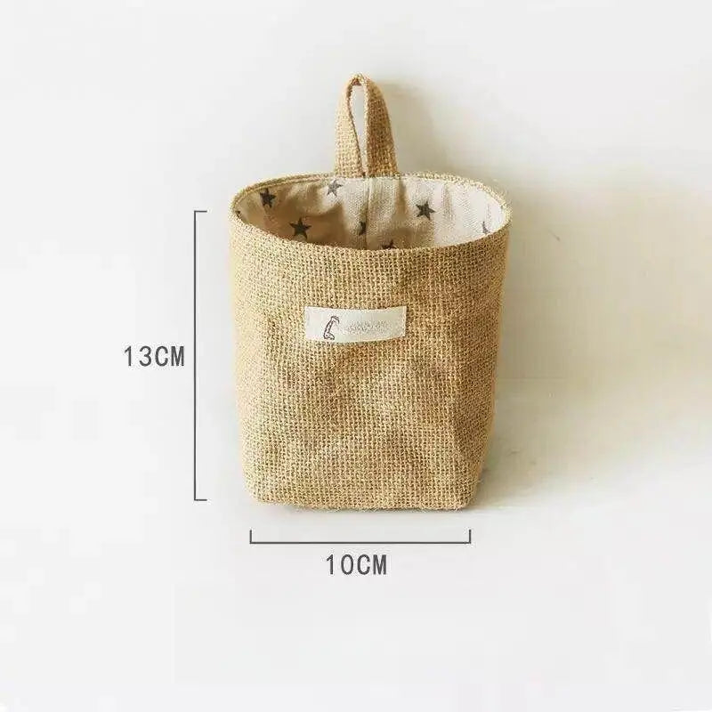 2 Pack Natural Jute Linen Hanging Storage Baskets, Wall Mount Small Hanging Organizer Pouches, Multifunctional Rustic Fabric Hanging Storage Bags for Bathroom, Bedroom, Door, Closet & Desk Small Sundries Organizing
