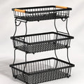 3-Tier Metal Countertop Storage Basket with Handles - 2 Banana Hangers, Attach-to-Countertop Compatible, Open Wire Modern Farmhouse Design, House Organizers for Kitchen Counters, Rose Red Organization Baskets for Vegetable, Bread & Snack Stations