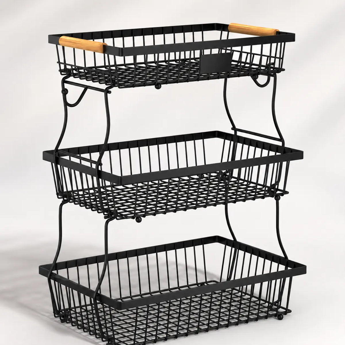 3-Tier Metal Countertop Storage Basket with Handles - 2 Banana Hangers, Attach-to-Countertop Compatible, Open Wire Modern Farmhouse Design, House Organizers for Kitchen Counters, Rose Red Organization Baskets for Vegetable, Bread & Snack Stations