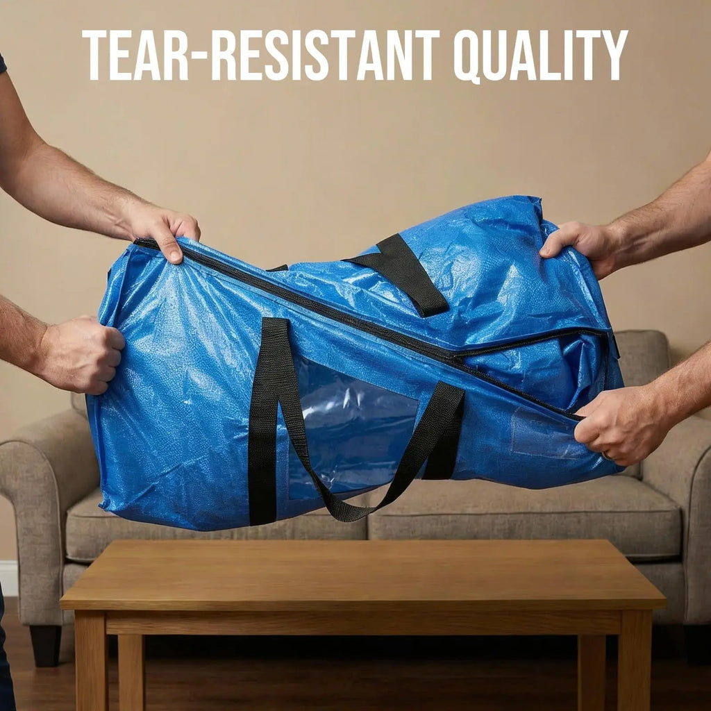 Extra Large Heavy Duty Portable Collapsible Moving & Pack Bags with Zip, 130LBS Load-Bearing Rip Resistant PE Plastic Fabric, Ergonomic Handles, Label Slot, Disposable Storage Organizer for Home Relocation & Storage Organization