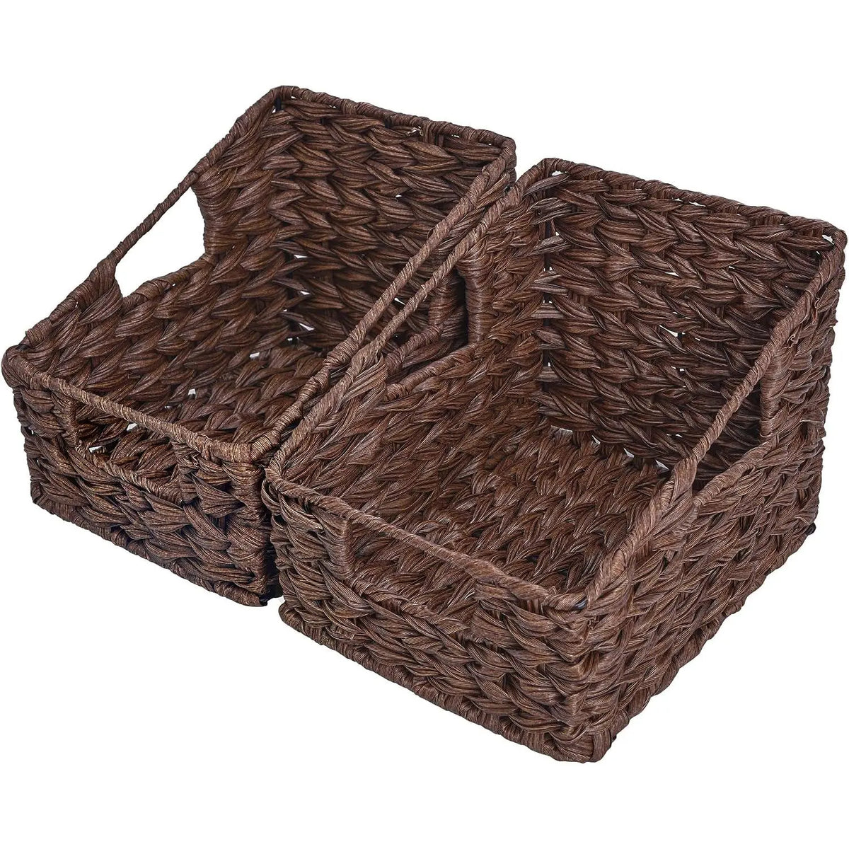 2-Pack Natural Trapezoid Woven Storage Baskets with Handles for Shelves, Pet Supplies Organiser for Dog & Cat Collars/Harnesses/Leads, Kitchen-Ready Plastic-Metal Accent Decorative Baskets, Shelf, Toilet
