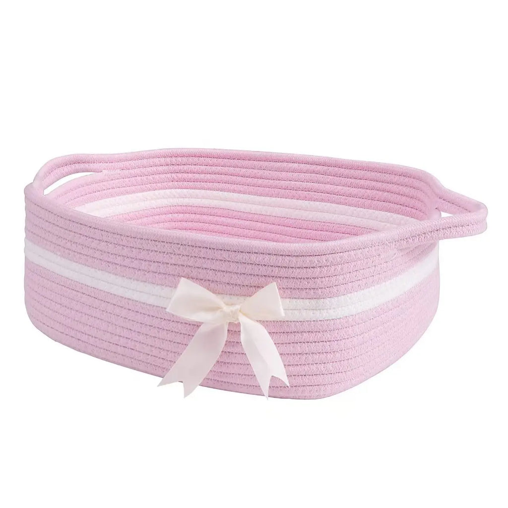 Gift Basket Small Woven Rope Basket for Cute Storage, Rectangular Shelf Basket for Bathroom, Organize Diapers Towels Snacks, Perfect Kids Gift, Basket Organizer