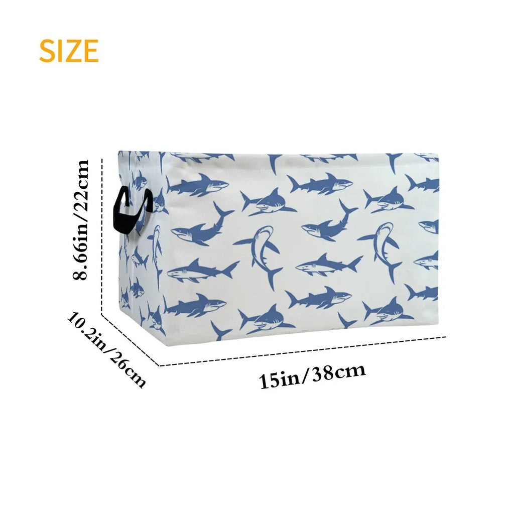 Foldable Rectangular Blue Fish Basket Storage Bin - Laundry Organizer Shelf for Room Decor, Indoors, Teacher Gift
