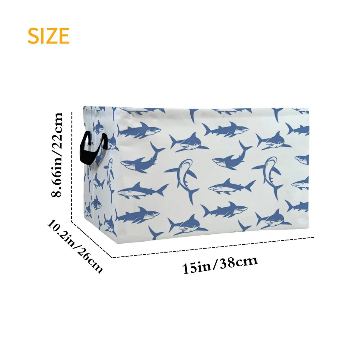 Foldable Rectangular Blue Fish Basket Storage Bin - Laundry Organizer Shelf for Room Decor, Indoors, Teacher Gift