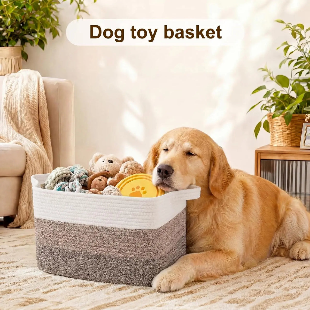 Gradient Yellow Rectangle Woven Cotton Rope Decorative Organizer Storage Baskets (Pack of 3) - Pet Supplies Storage for Organizing, Ideal for Tidy Space, Toys, Bathroom Towels, Nursery Baskets