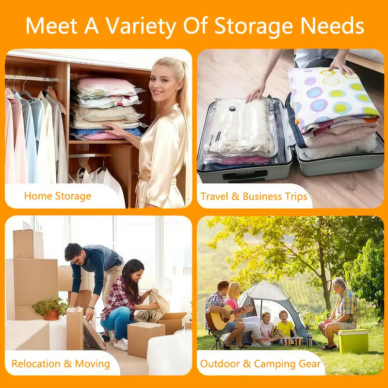 5-Pack Reusable Vacuum Storage Bags with Dual-Triple Valves & Manual Pump, Zipper Lock Home Organizer Bags for Clothing & Bedding, Travel & Move