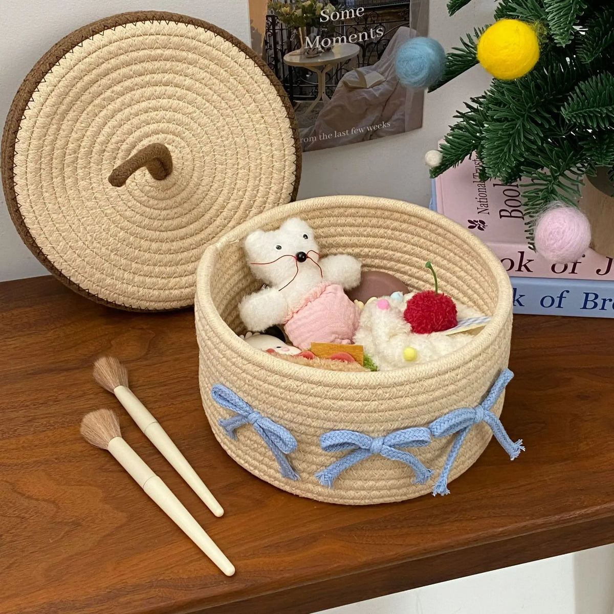 Cotton Fabric Home Storage Baskets - Multi-Size, Cute Design, Foldable, Handle-Equipped Household Organizers, Cappuccino (22*12), Pink & White Dopamine (22*19), Space-Saving Home Supplies