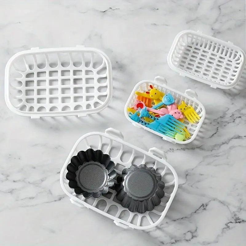 2pcs Plastic Dishwasher Small Item Removable Basket Set - Durable Grid-Design Plastic Baskets, Household Organiser, Organizer Storage Solution for Delicate Kitchen Parts, Kitchen Shelf