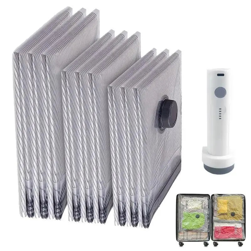 【Father's Day Gift】X7 Cordless Travel Vacuum Bags Set with Rechargeable Pump - 15-Pack PA+PE Waterproof Resealable Vacuum Zipper Pouches (3 Sizes), 140L/Min Powerful Suction, 80% Space Saving, Carry-On Suitcase Essential, Space Saving Bag