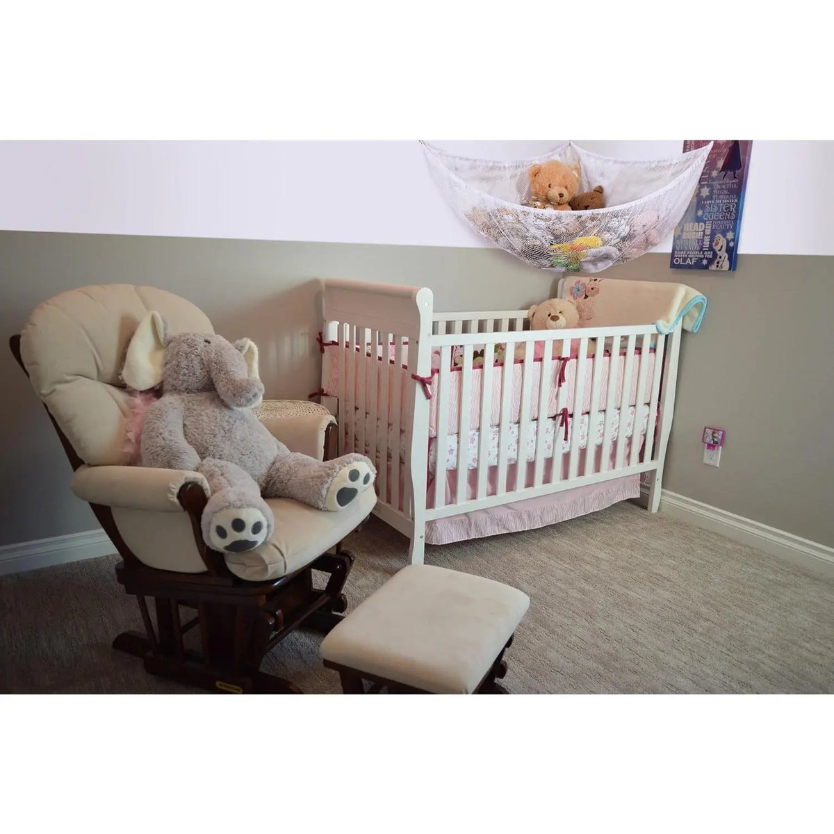 Jumbo Toy Hammock - Organize stuffed animals or children's toys with the mesh hammock, Looks great with any décor while neatly organizing kid’s toys, Expands to 5.5 feet - White