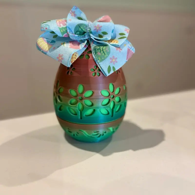 Easter Egg Basket/Container with Colorful Bow and Floral Design