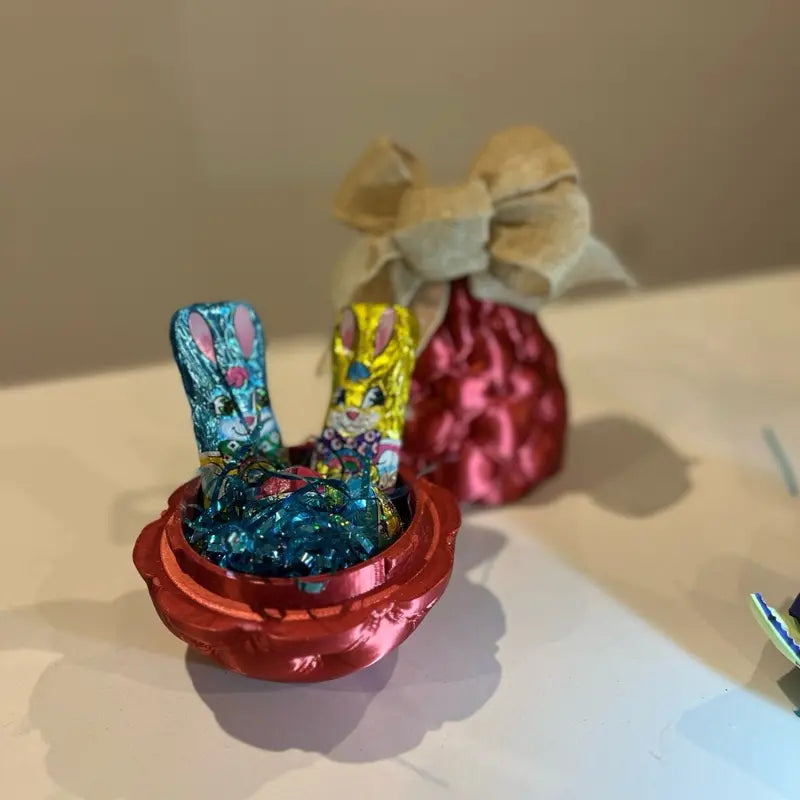 Easter Egg Basket/Container with Colorful Bow and Floral Design
