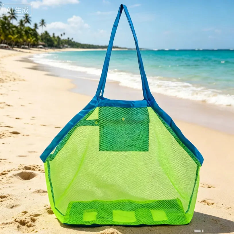 Foldable children's beach bag, toy storage bag, sand digging tool and miscellaneous items quick storage mesh bag, extra large mesh bag