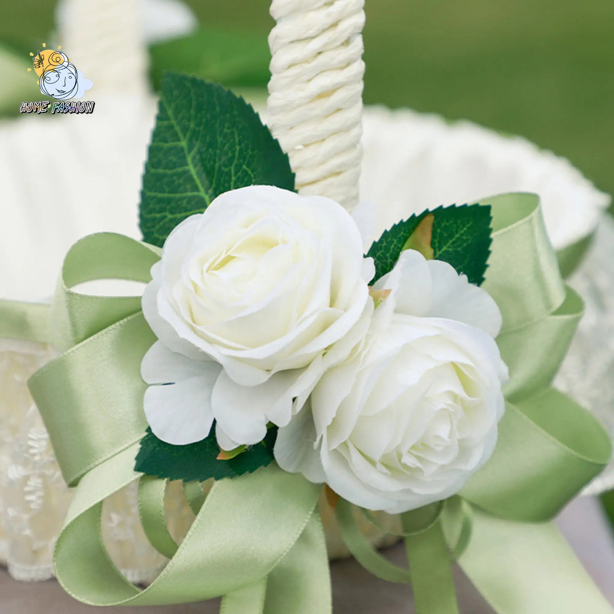 Elegant Wedding Flower Girl Decorative Storage Basket - Elegant Pearl Lace Tassel Design, Tassel Trim, Floral Pattern, Synthetic Material, 2 Sizes, 23.5*21.5cm White with Real Touch Norfolk Pine Garland for Wedding Parties, Sohochic