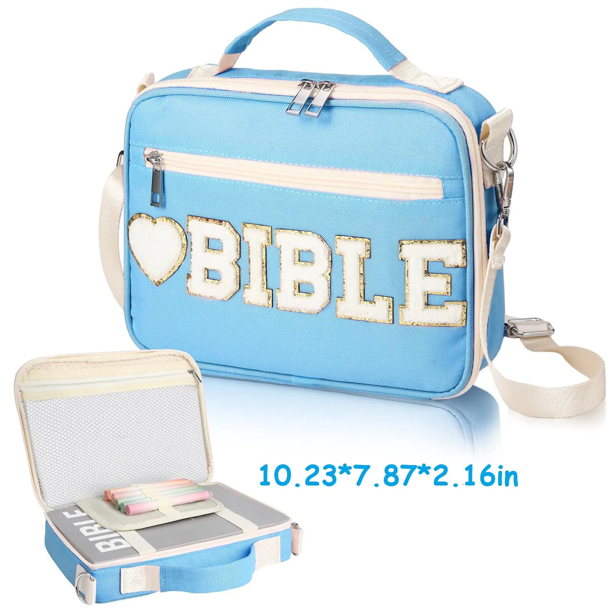 Gejoy Bible Cover Case for Women, Christian Bible Bag with Shoulder Strap Canvas Tote Bag Carrying Bag Gift for Teenagers Girl Student, Bible Study Supplies, Church Bible Case