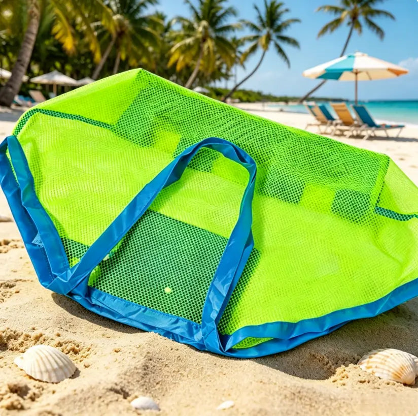Foldable children's beach bag, toy storage bag, sand digging tool and miscellaneous items quick storage mesh bag, extra large mesh bag