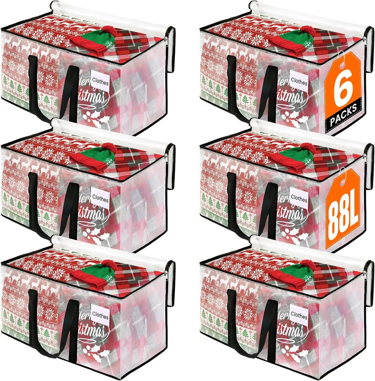 6-Pack Oversized Moving Bags with Reinforced Handles, Heavy-Duty Storage Tote for Clothes, Moving Supplies (Clear, 6-Pack),sohochic
