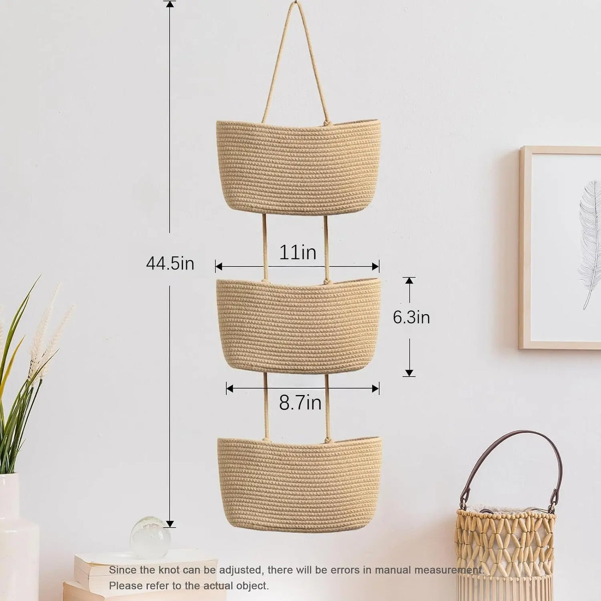 3-Tier Woven Cotton Door-Hanging Storage Basket Set - Compact French Country Home Organizer, Fast Install Use, Clutter Stays Put, Ideal for Busy Parents' Nursery Diapers & Toys (Nursery Decor)