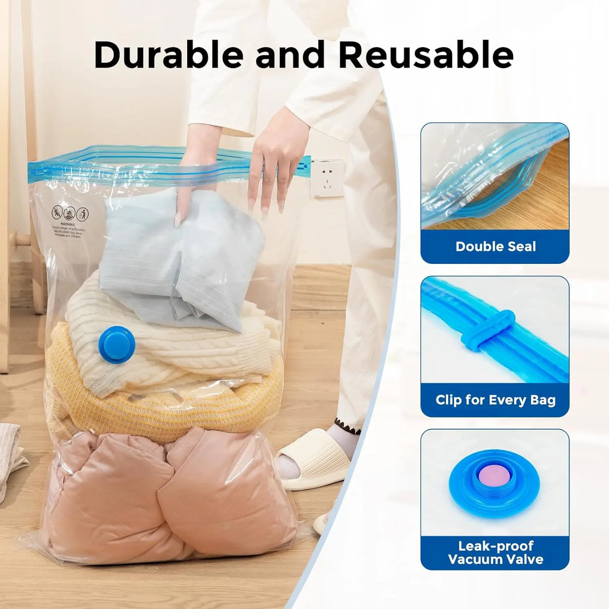 ETENWOLF 20-Pack Multi-Size Turbo Compression Vacuum Storage Bags Organiser - Rechargeable Wireless Fast Pump, Box, Turbo Valve, Thick PA+PE Resists Tears, 80% More Storage Space, Travel Ready for Sports & Outdoor Accessories, Clothes/Bedding, Reusable