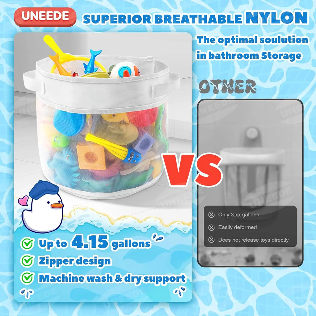 UNEEDE Mesh Bath Toy Organizer - 4 Gal Fine Mesh Basket Home Organizers, Quick-Access Quick-Dry Bathtub Holder for Babies, Shower Caddy