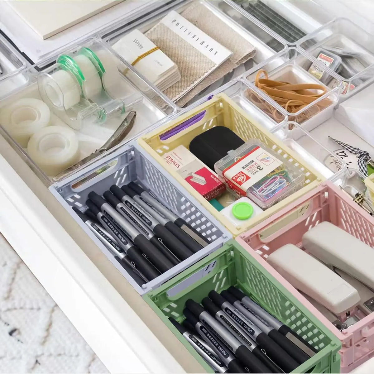 4-Pack Collapsible Hollow Plastic Storage Crate Set - Rectangular, Durable, Stackable Storage Bins, Waterproof Mini Baskets (5.9x3.9x2.2in/15x10x5cm, 0.03 Cubic Feet) for Home, Office Drawer Organization to Organize Items
