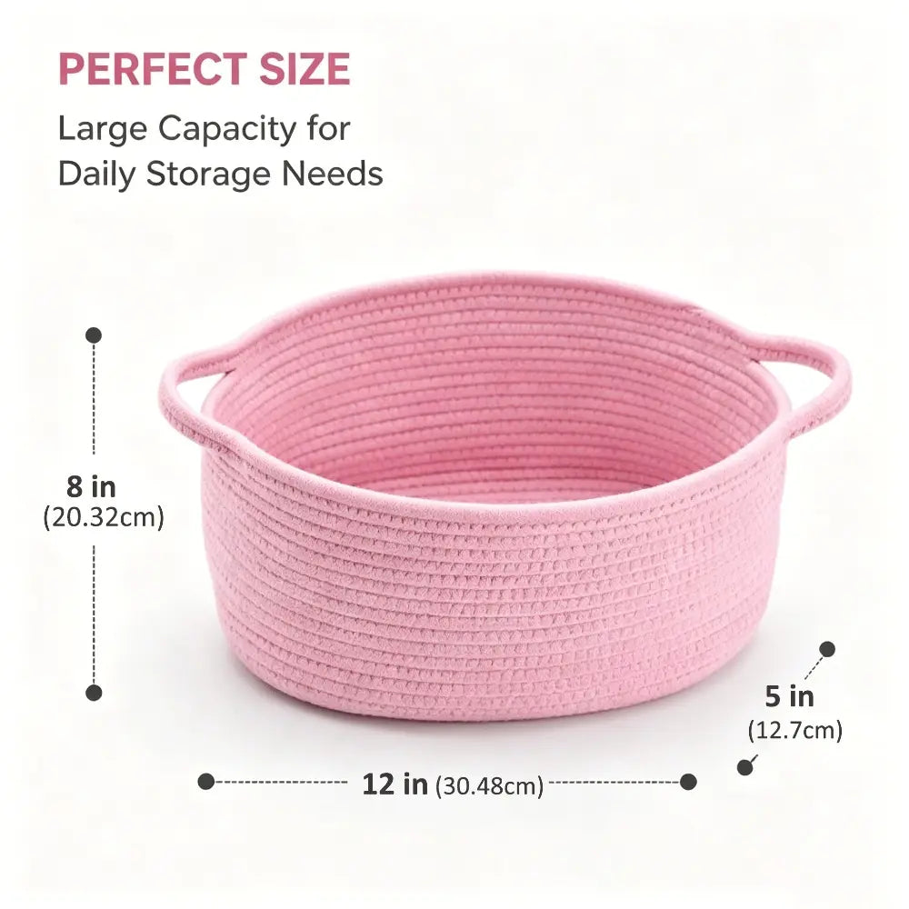 Cotton Rope Storage Basket – Cute Woven Bin for Bedroom, Bathroom & Nursery | Boho Home Organizer with Handles