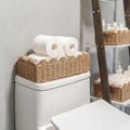 Handcrafted Natural Rattan Wicker Storage Organiser Basket with Fan-Shaped Edge - 2-Piece Home Supplies Set for Bathroom, Living Room Decor & Organization