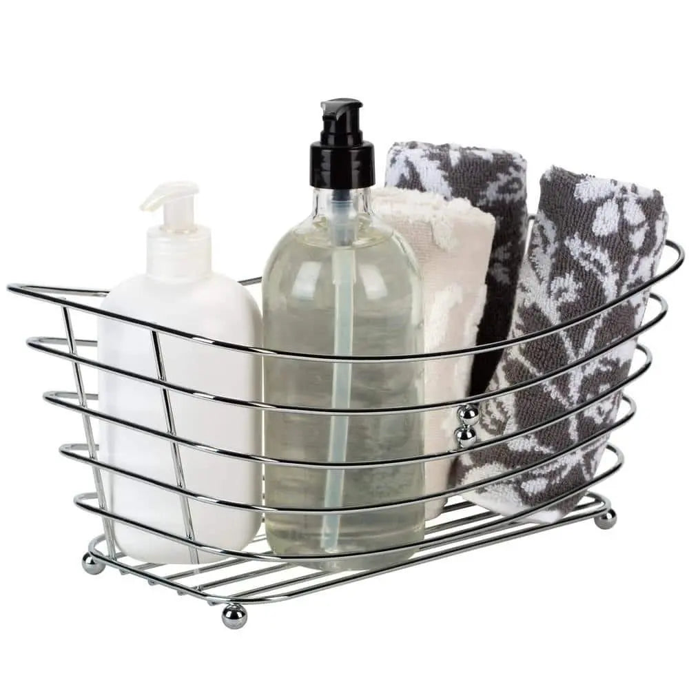 Wire Towel Basket with Chrome Ball Feet - Durable Steel Storage Basket for Hand Towels, Toiletries, and Kitchen Fruits - Versatile Design