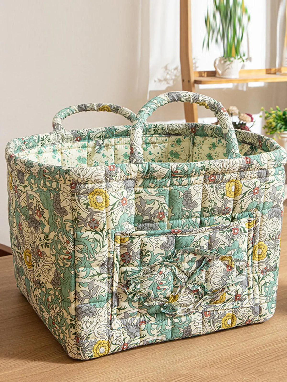 Floral Pattern Flower Fabric Storage Tote Basket, Portable Underwear Organizer, Organizing Baskets, Home Organization for Kitchen Bathroom Bedroom Living Room Office, Decorative Storage Basket