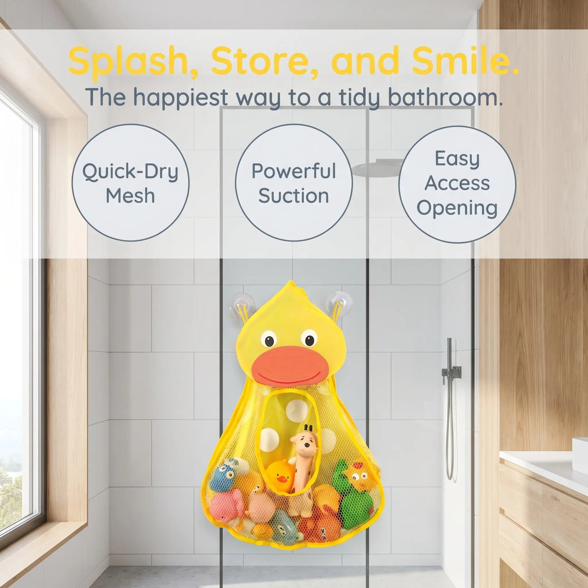 Cartoon-themed Hanging Storage Bag, Water Toy Storage Mesh Bag, Suction Cup Hanging Household Storage Bag, Stuffed Animal Storage, Hangable Organizer Pouch, Storage Pouch, Storage Organizer, Organizer Bags, Available in Various Sizes.-YY0