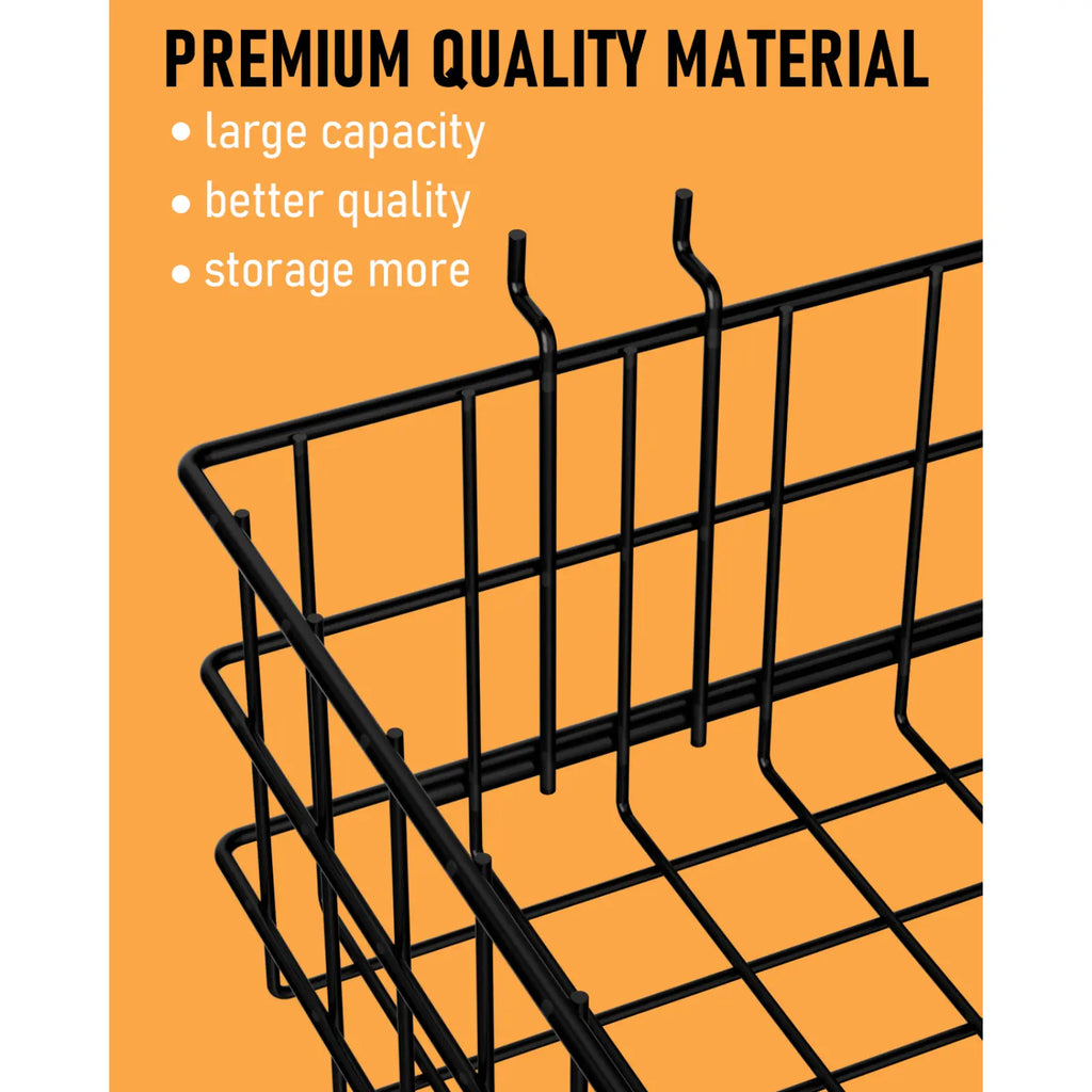 INCLY 4 Pack Pegboard Baskets Bins Set, 4 Size Square Style Black Metal Wire Basket for Any Peg Board Organizing Tools, Pegboard Accessories for Workbench Garage Wall Storage Attachments