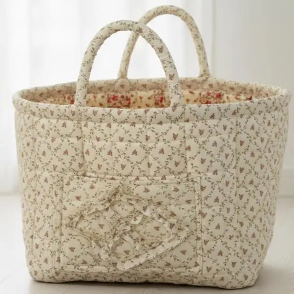 Colorful Floral Print Soft Cotton Weaving Basket - Lightweight, Collapsible, Large-Capacity Home Supplies Organizer Bin with Smooth Liner, Washable, Gentle on Clothes, Ideal for Organizing Backseat, Blankets, Toys, Weaving Basket For Blankets, Trunk‑Ready