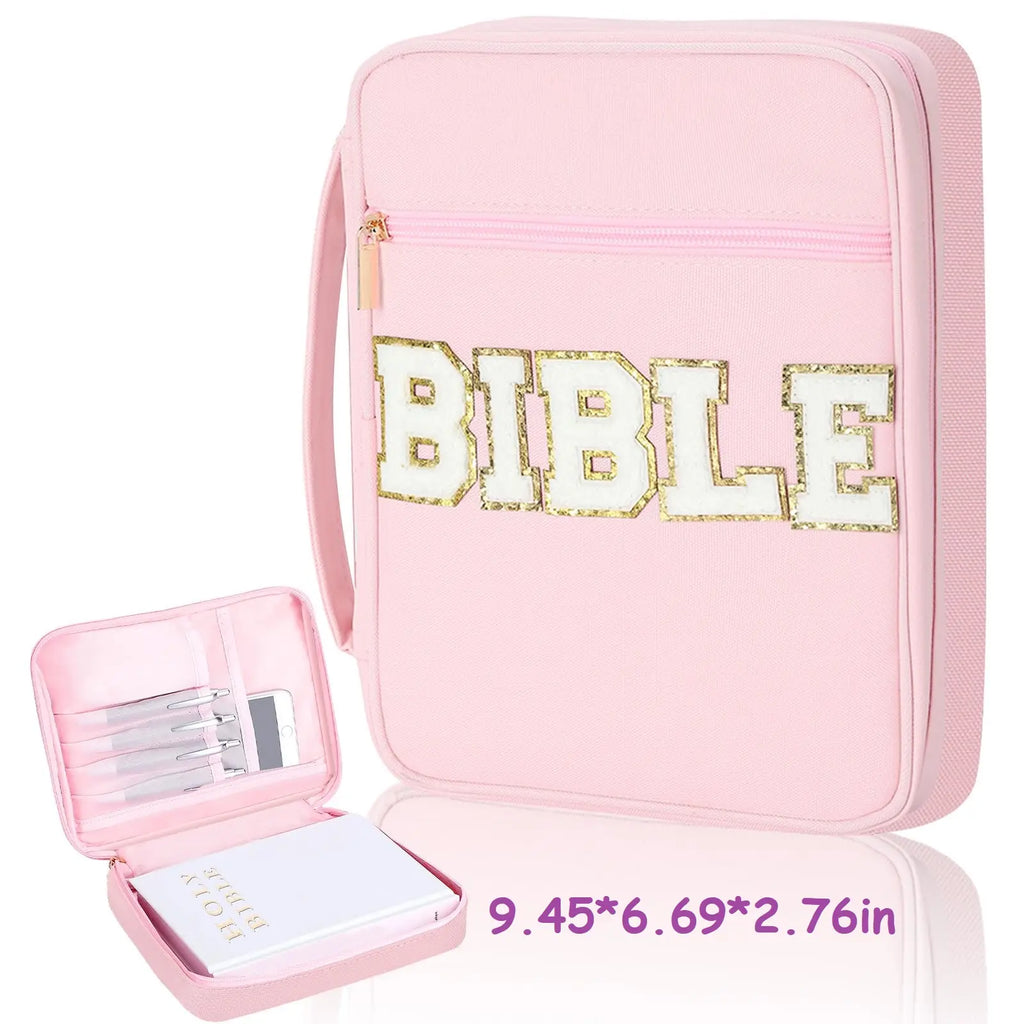 Gejoy Bible Cover Case for Women, Christian Bible Bag with Shoulder Strap Canvas Tote Bag Carrying Bag Gift for Teenagers Girl Student, Bible Study Supplies, Church Bible Case
