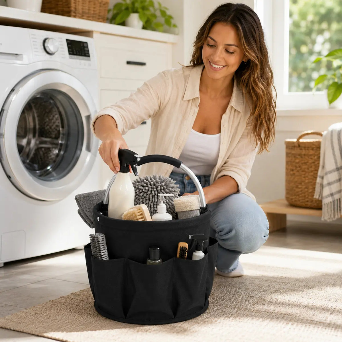 16L Portable Foldable Cleaning Caddy with Handle and Pockets, Space-Saving Household Organizer, Great for Daily Home Use, Car Trunk, Camping Picnic (Sports & Outdoor Essentials)