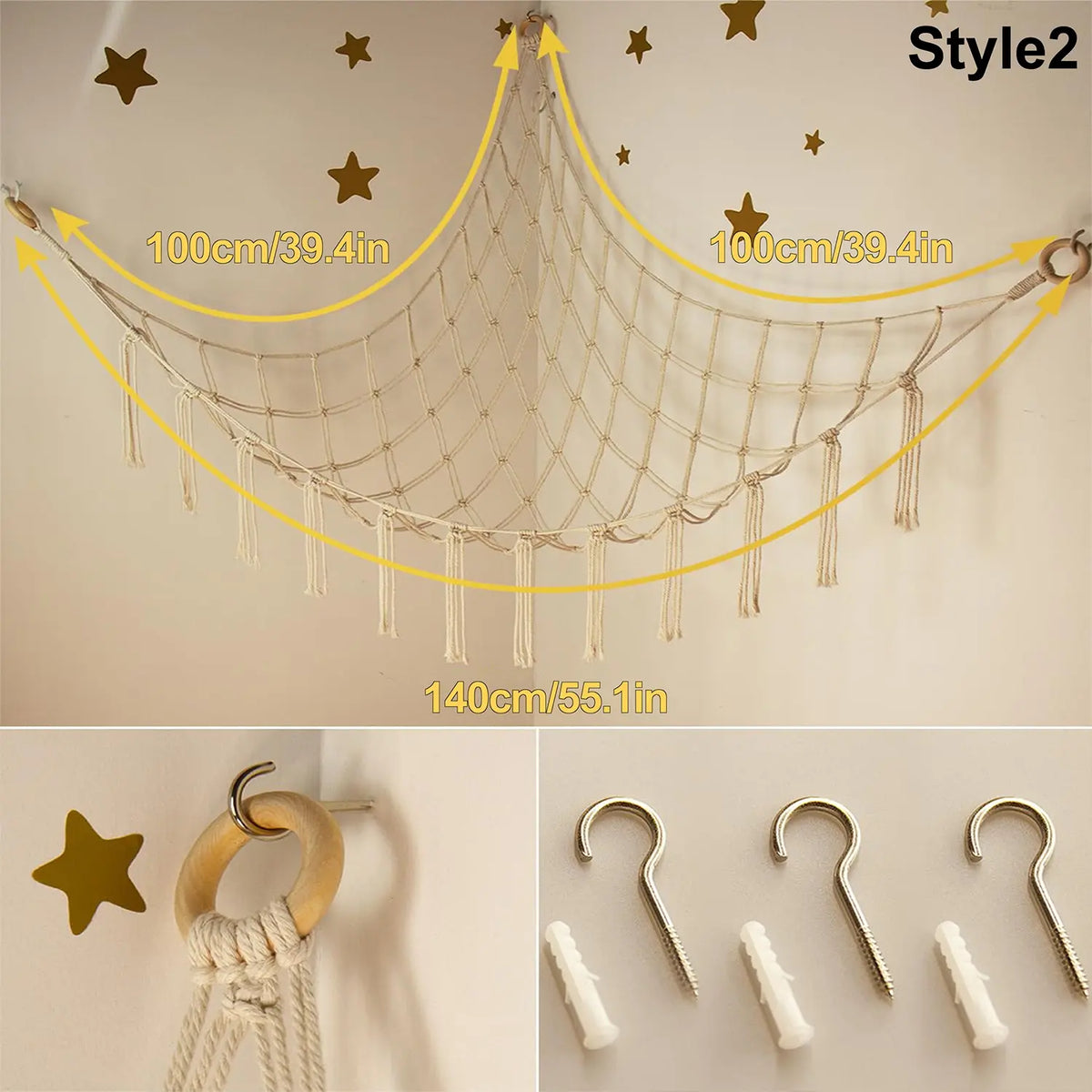Boho Style Woven Toy Hammock, 1 Count Creative Plush Toy Storage Net, Teddy Bear Storage Organizer, Toy Hanging Bed for Bedroom Decor, Shelves, Decorative Storage Organizers