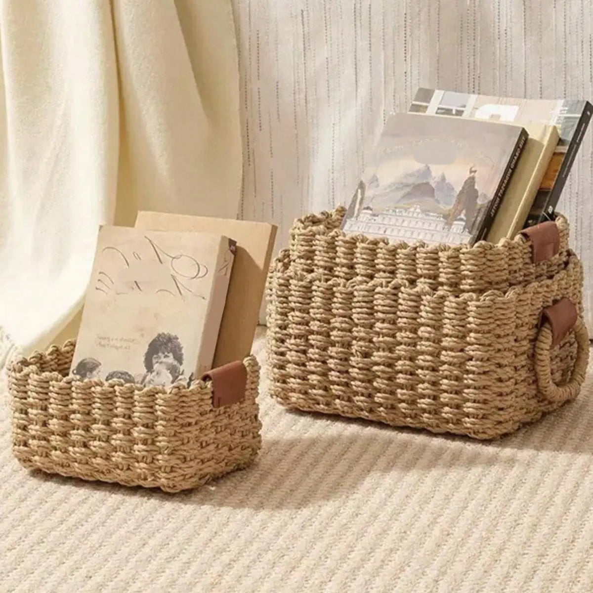Woven Storage Basket, Decorative Storage Basket, 3 Counts Durable Household Storage Basket Set, Small Woven Organizing Baskets for Organizing, Cute Gift Basket for Decoration, Bedroom Organizer