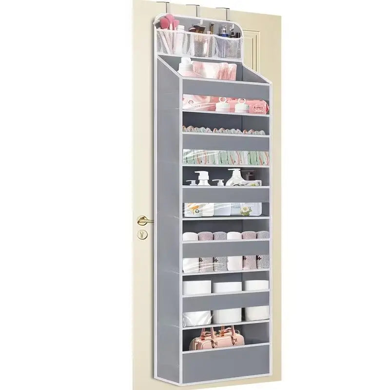 5-Tier Over The Door Organizer Storage Bag - Heavy-Duty Oxford Fabric Hanging Organizer with Visible Windows, Mesh Side Pockets, Includes Hooks, No-Drill Installation for Bathroom, Bedroom Storage (Fits Standard Doors)