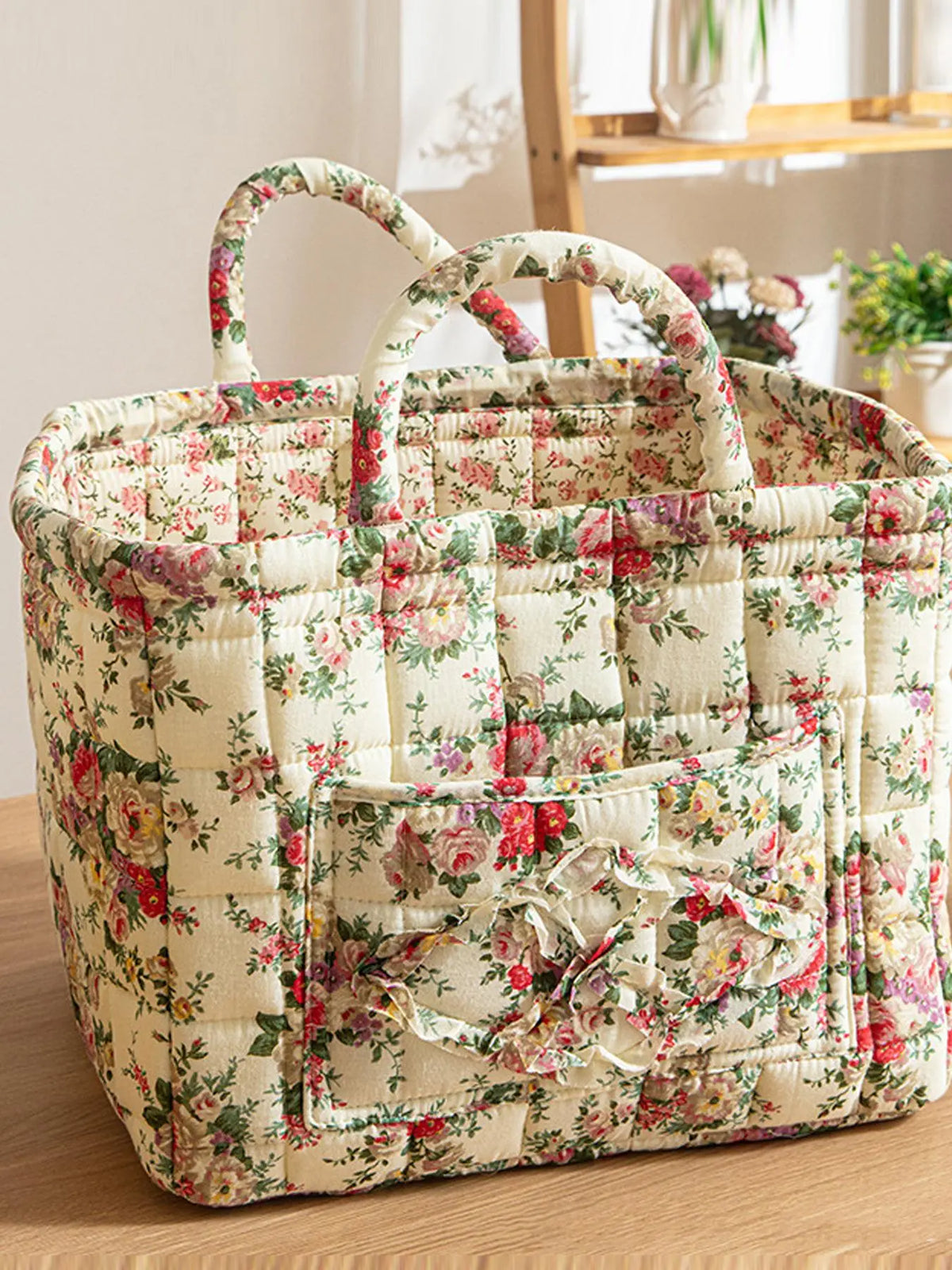 Floral Pattern Flower Fabric Storage Tote Basket, Portable Underwear Organizer, Organizing Baskets, Home Organization for Kitchen Bathroom Bedroom Living Room Office, Decorative Storage Basket